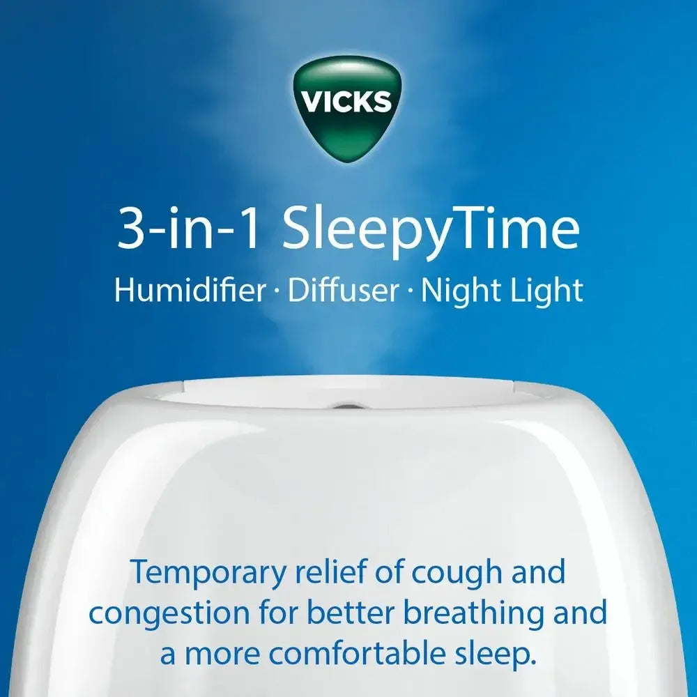 3-in-1 Sleepy Time Ultrasonic Humidifier Essential Oil Diffuser Nightlight VapoPads Compatible 24-Hour
