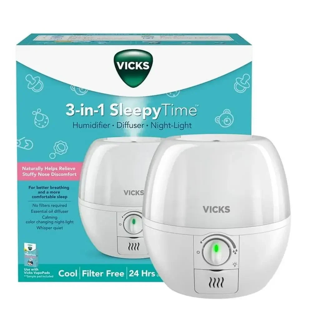 3-in-1 Sleepy Time Ultrasonic Humidifier Essential Oil Diffuser Nightlight VapoPads Compatible 24-Hour