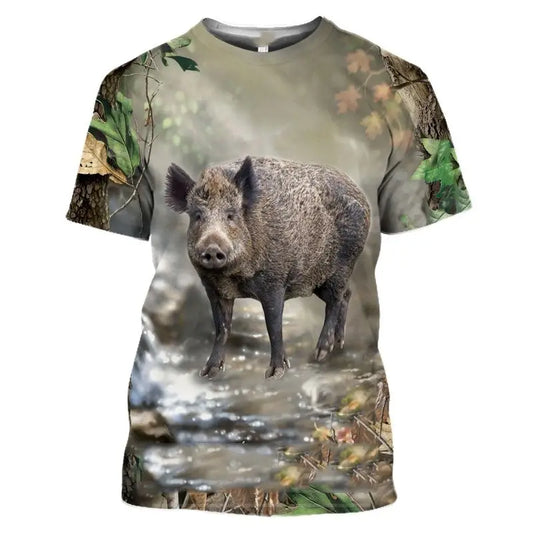 3D Wild Boar Print T Shirt