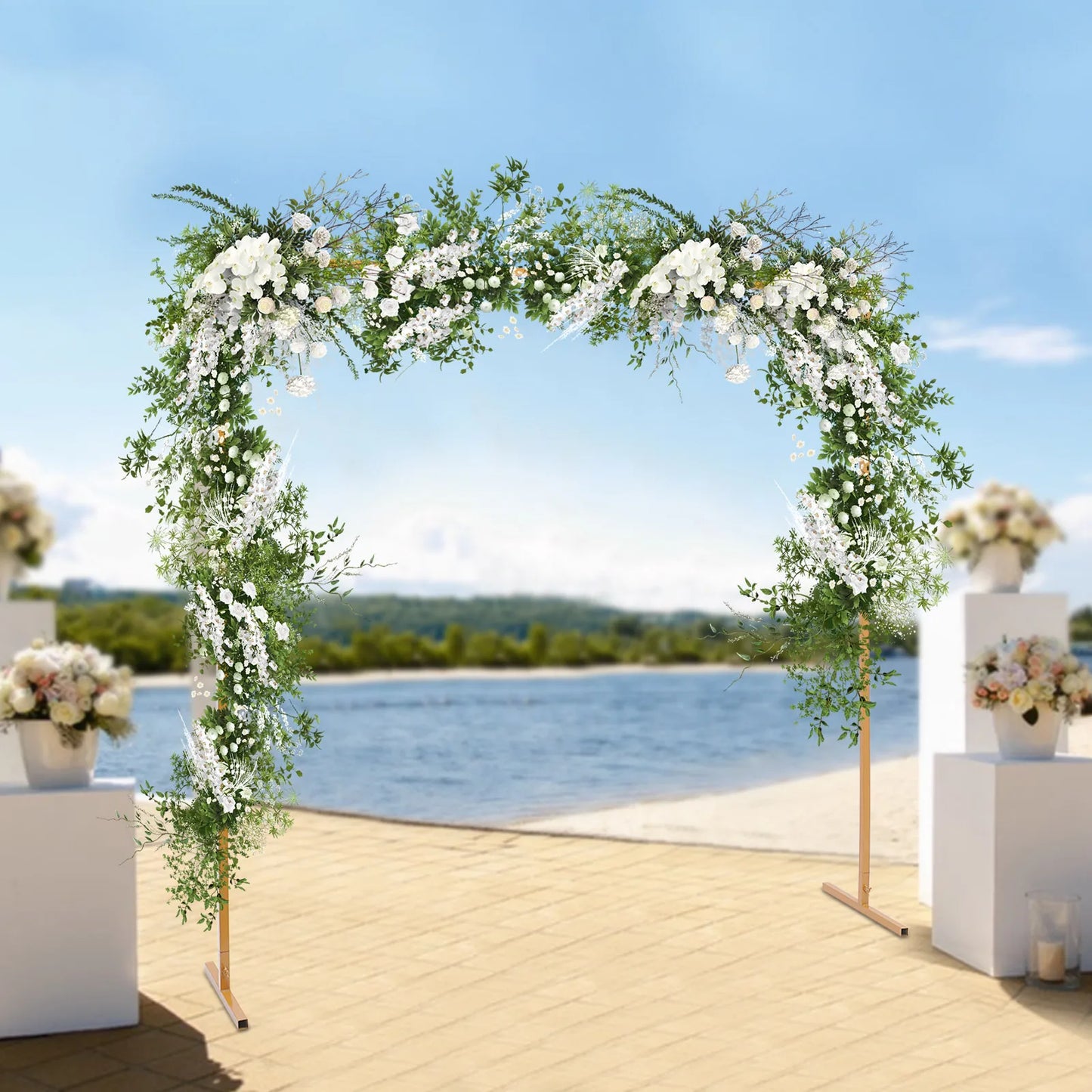 6.6*6.6 Feet Wedding Arch Stand Square Garden Arch Metal Arbor Rack Adjustable Height