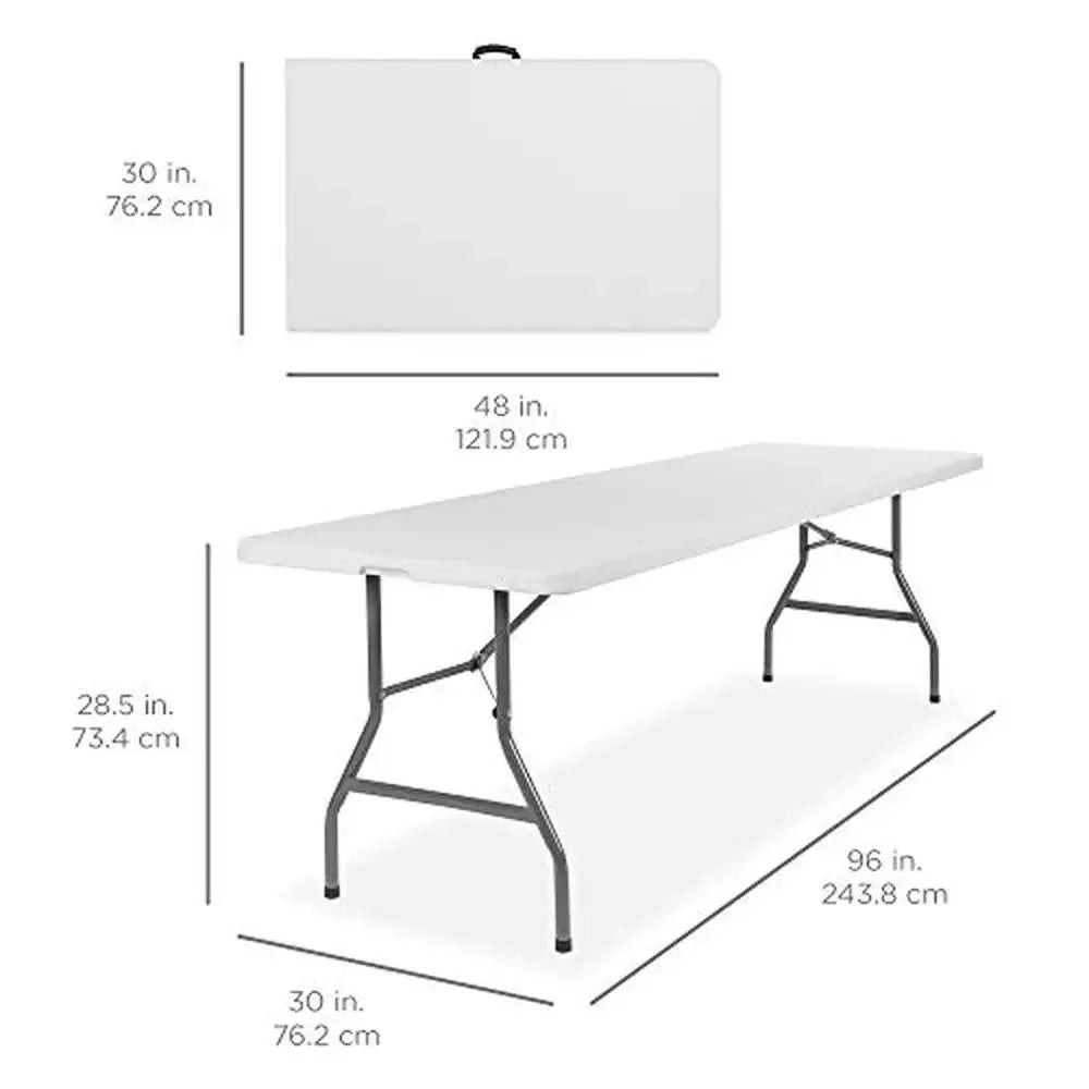 8ft Heavy Duty Plastic Folding Table with Handle Lock Indoor Outdoor