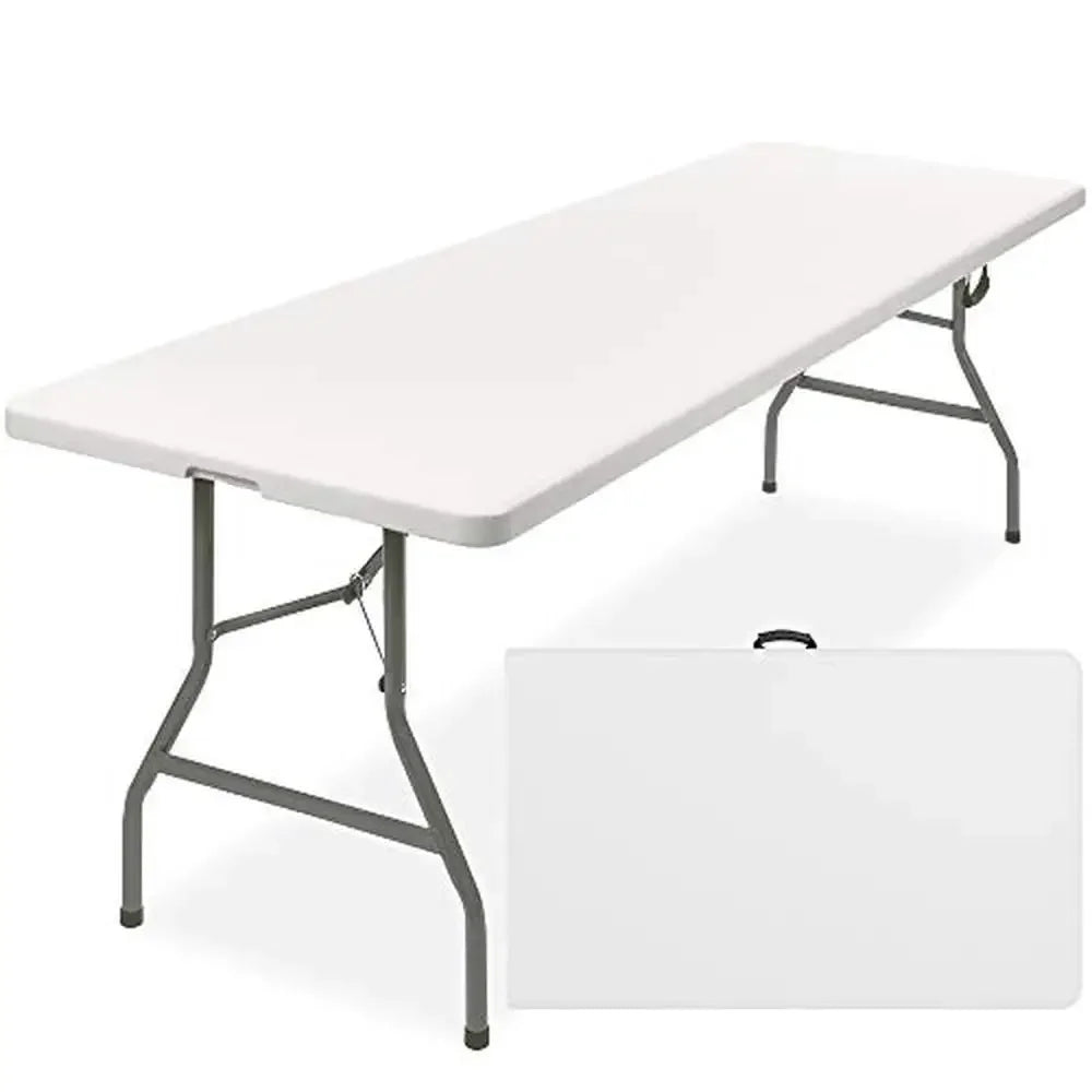 8ft Heavy Duty Plastic Folding Table with Handle Lock Indoor Outdoor