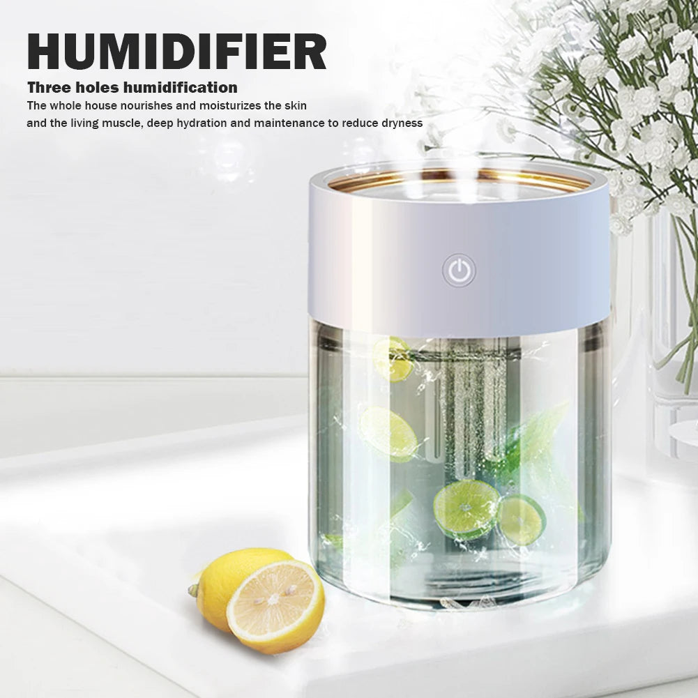 Air Defuser Humidifier 3 Nozzle Aromatherapy Oil Diffuser Heavy Fog Large Capacity Seven-color Lamp Portable USB